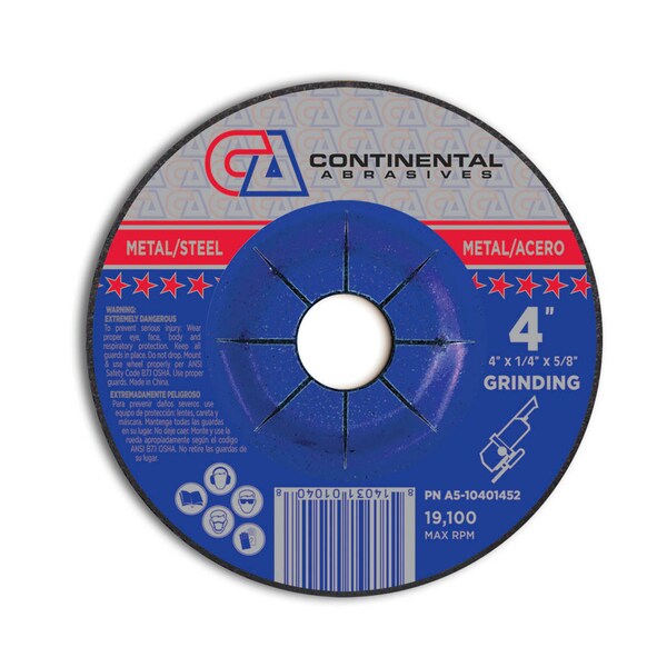 Continental Abrasives Grinding Wheel 4 x 1/4 x 5/8" T27 A510401452 Zoro